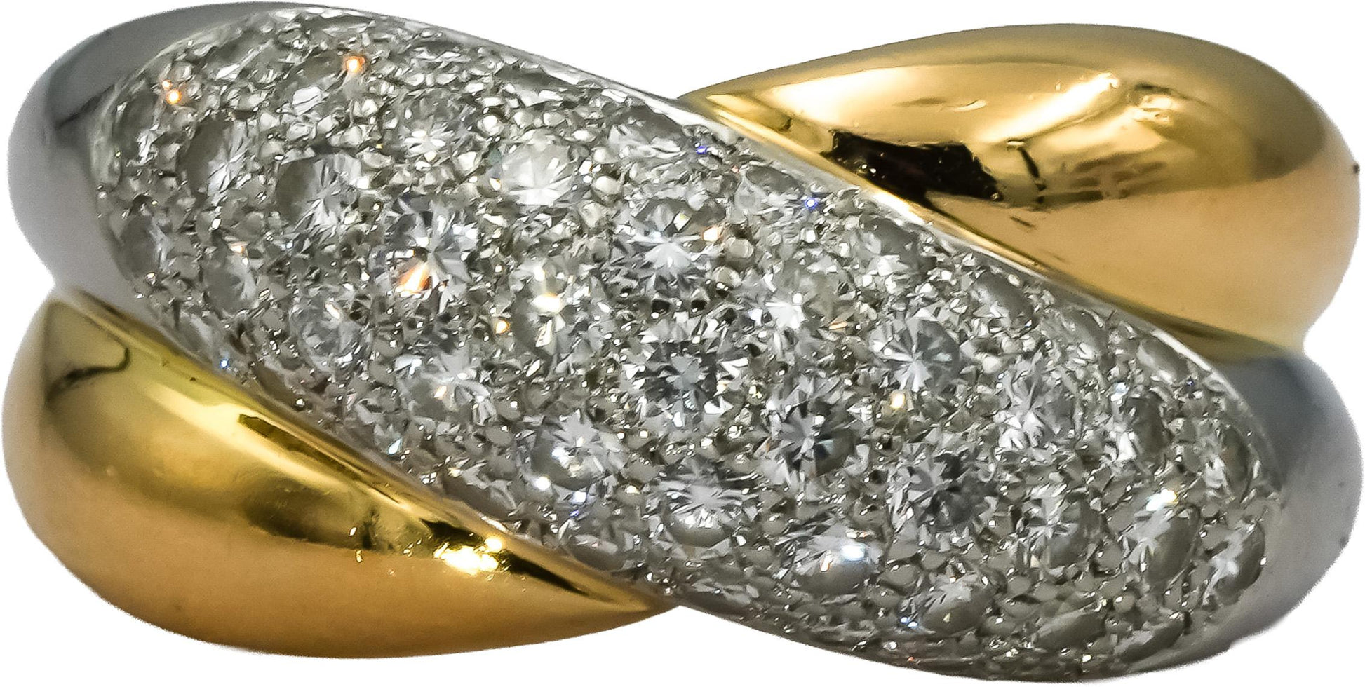 CARTIER Vintage 18k Gold Platinum Diamond Cluster Crossover Ring 1.25CT Size 6.5
