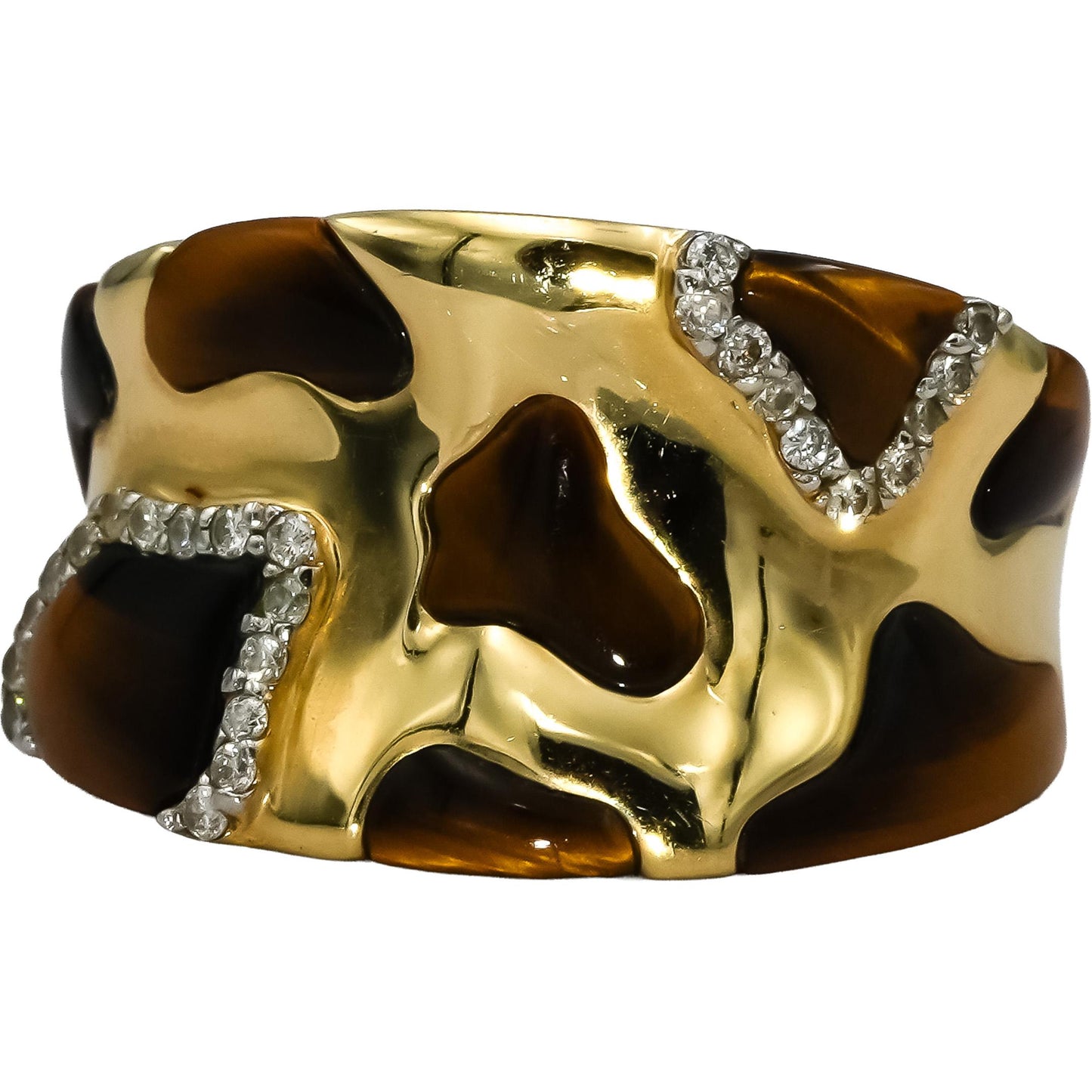 14k Yellow Gold Diamond and Tiger's Eye Band Ring 0.15CT Size 6