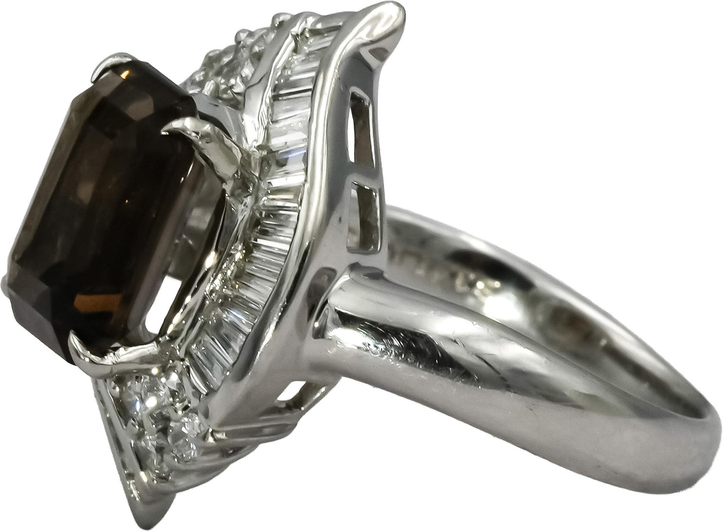 Platinum VS Diamond and Smoky Quartz Cocktail Ring 3.36CT Size 6.25