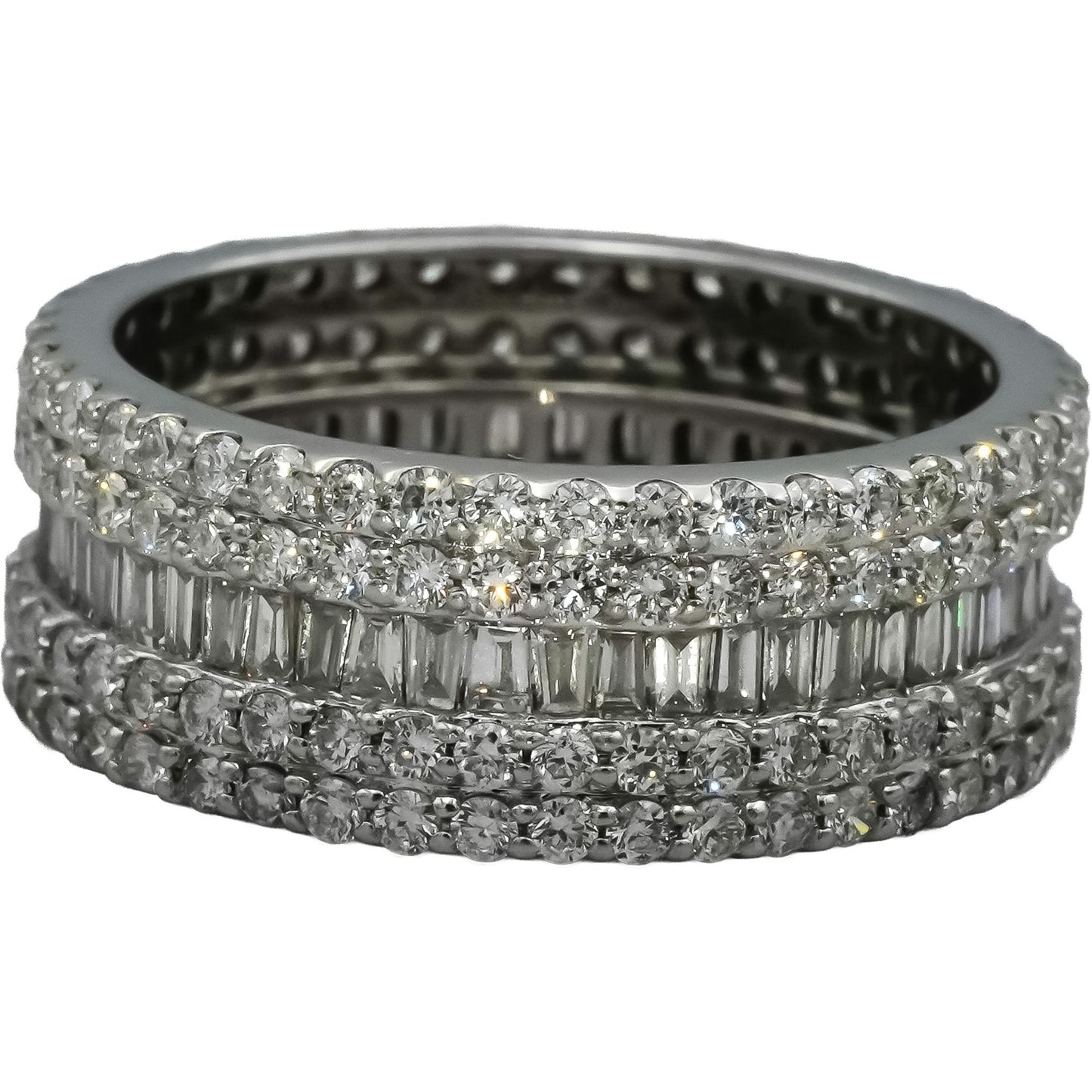 14k White Gold VS Round and Baguette Diamond Eternity Ring 3.0CT Size 8