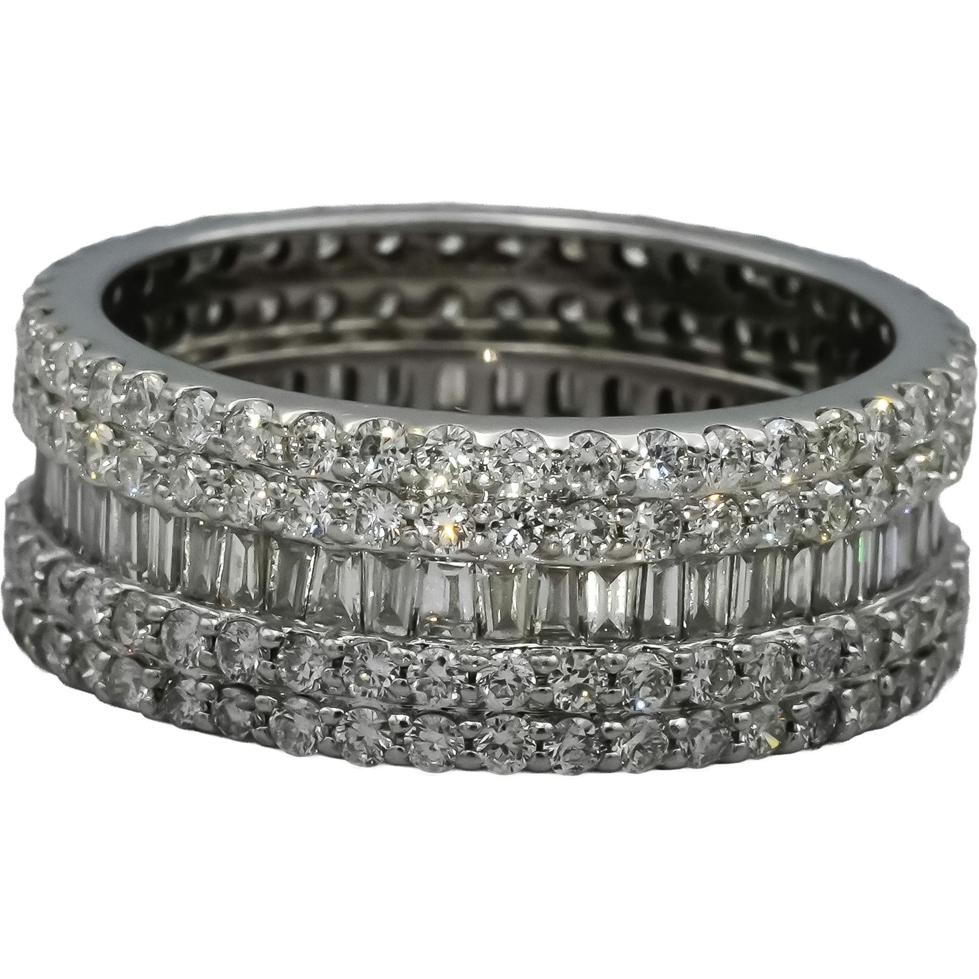 14k White Gold VS Round and Baguette Diamond Eternity Ring 3.0CT Size 8