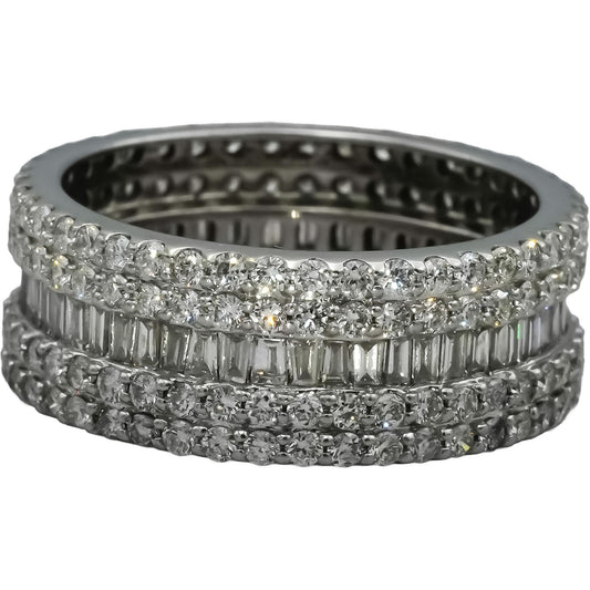 14k White Gold VS Round and Baguette Diamond Eternity Ring 3.0CT Size 8