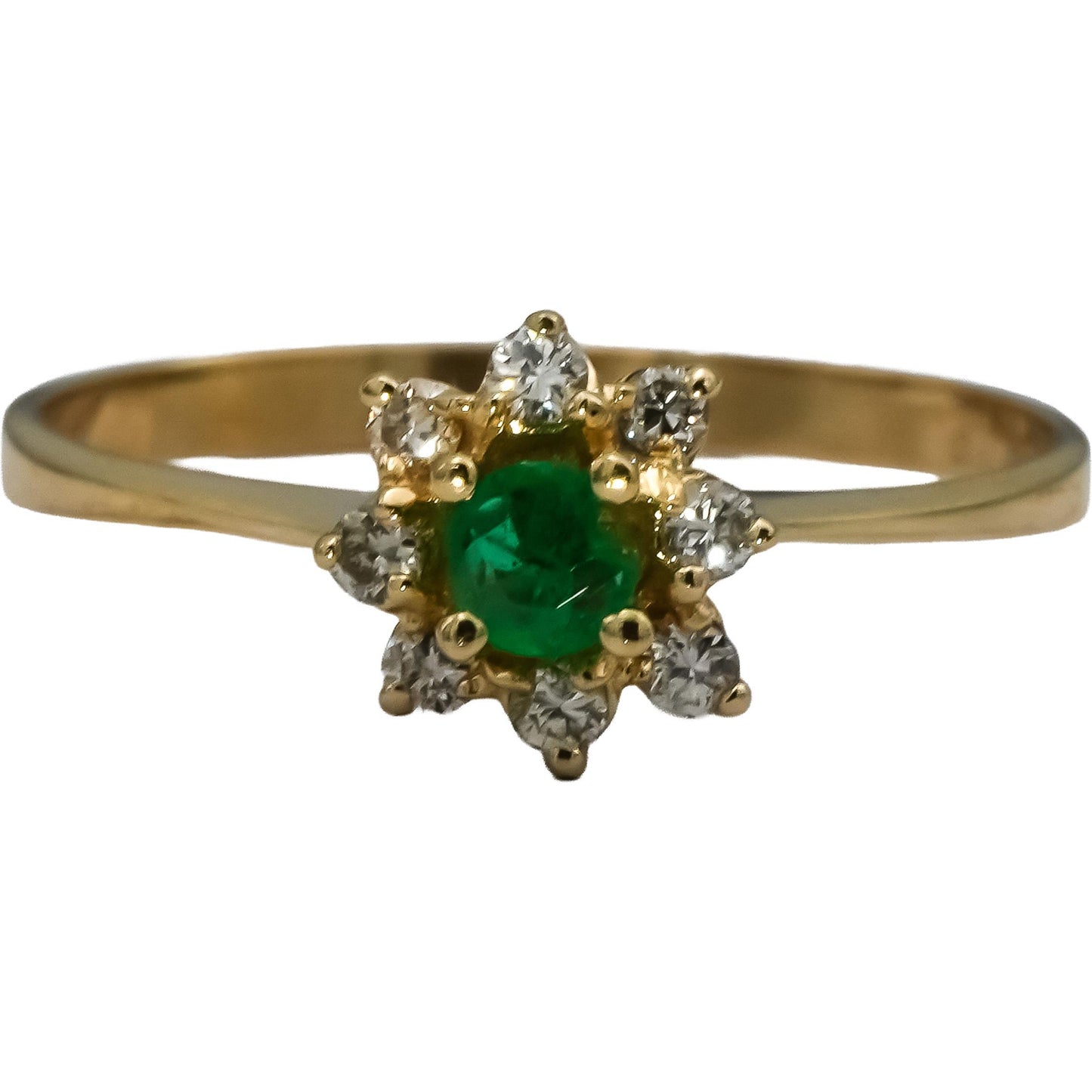 14k Yellow Gold Round Diamond and Emerald Halo Ring 0.41CT Size 9.25