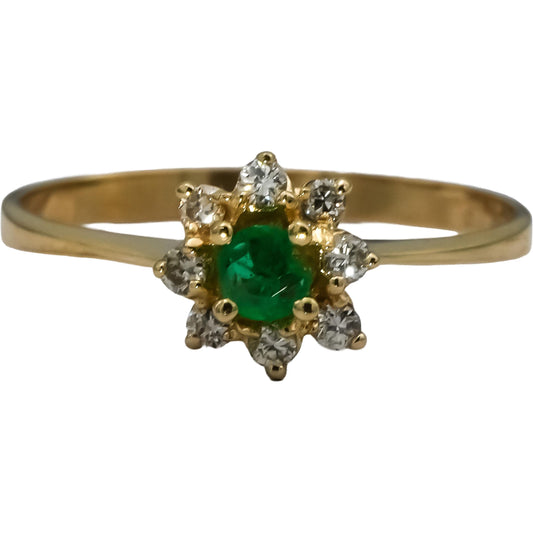 14k Yellow Gold Round Diamond and Emerald Halo Ring 0.41CT Size 9.25