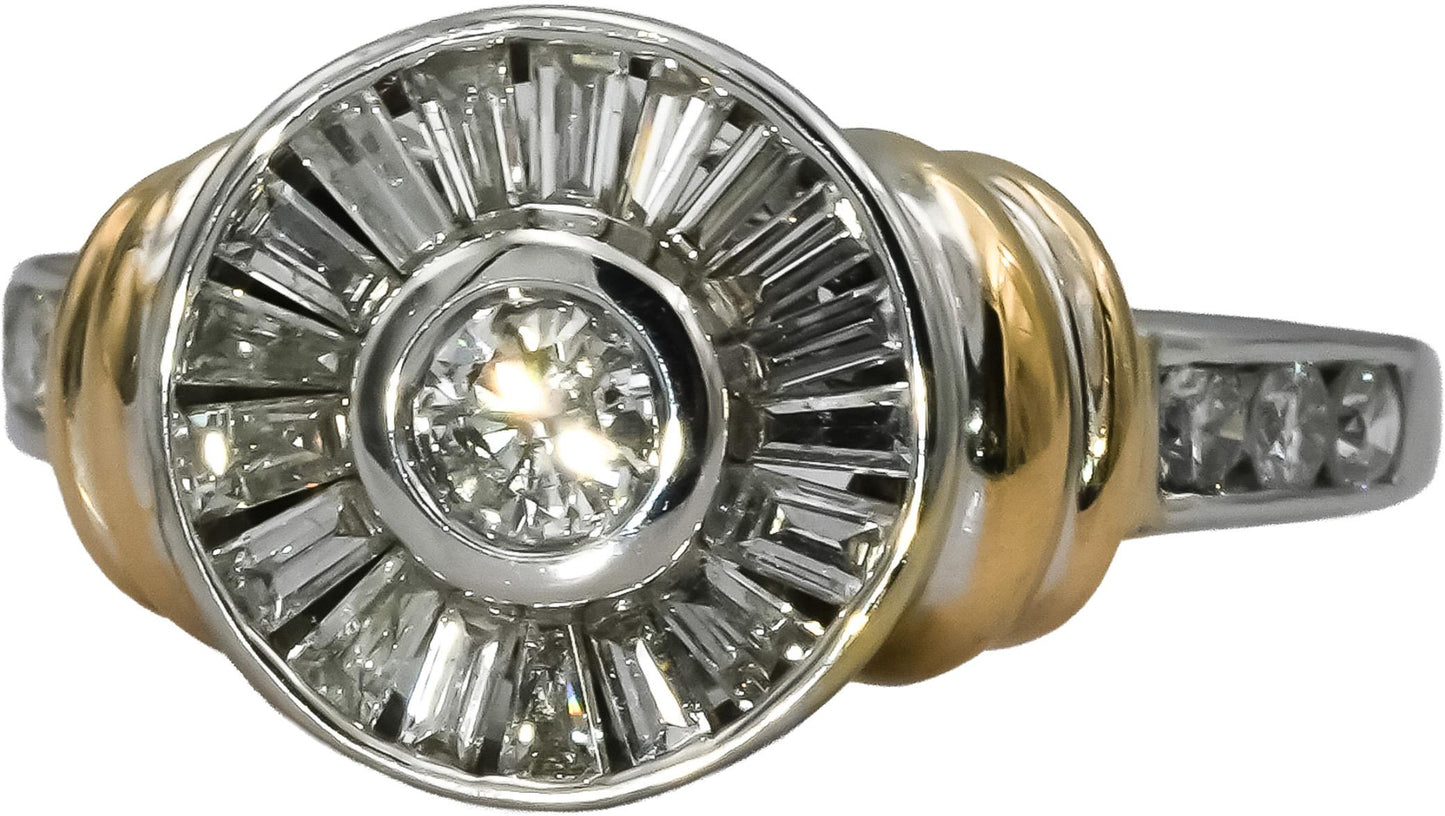 14k Yellow & White Gold Round and Baguette Diamond Cocktail Ring 1.0CT Size 8.5