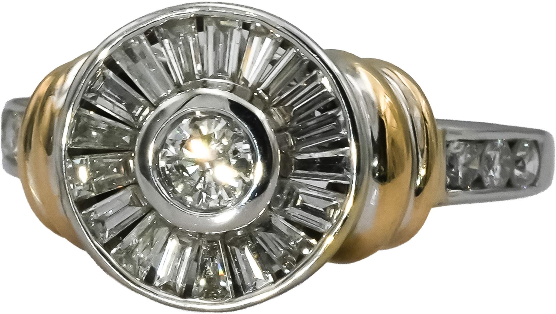 14k Yellow & White Gold Round and Baguette Diamond Cocktail Ring 1.0CT Size 8.5