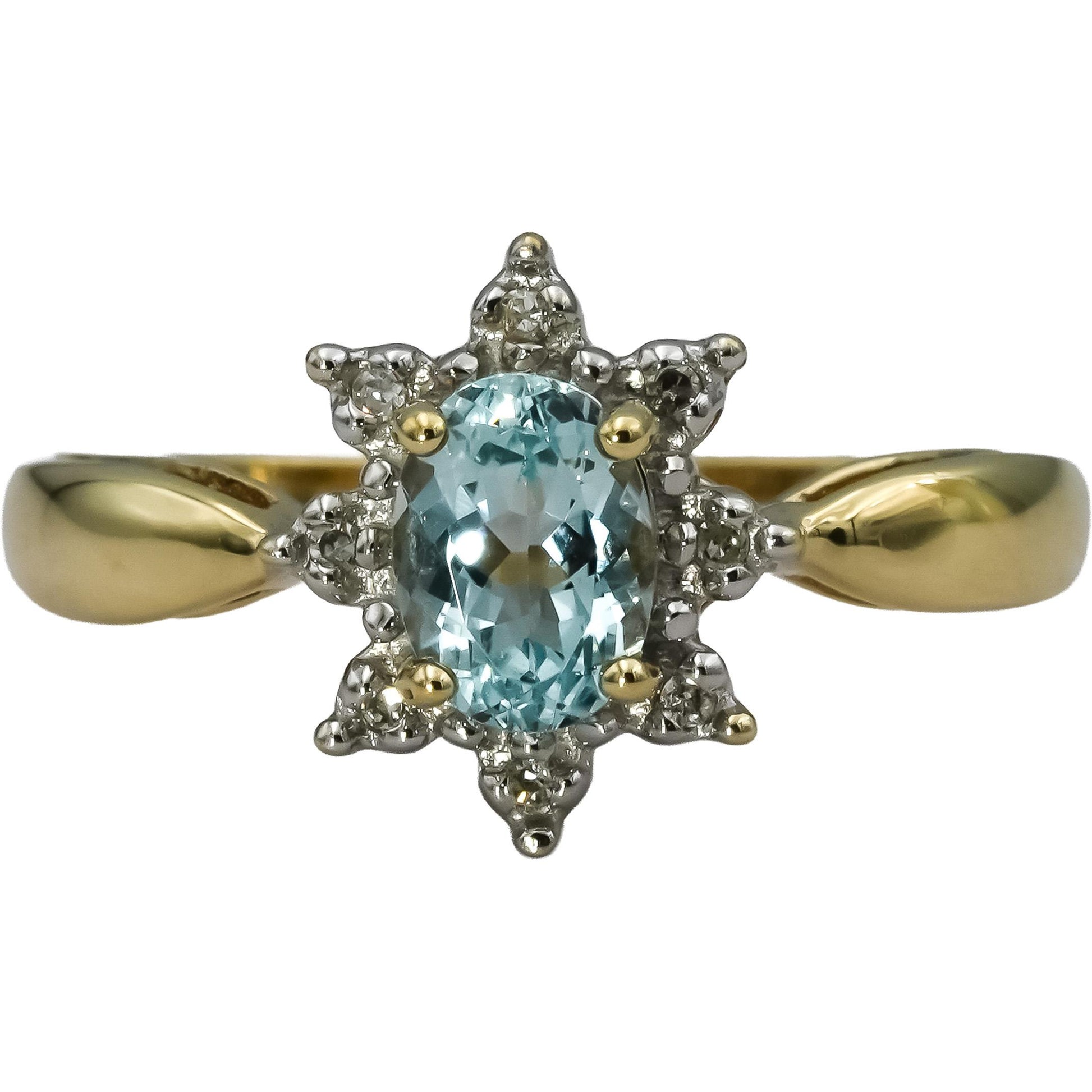 10k Yellow Gold Aquamarine Ring 0.50CT Size 7.25 w/ Diamond Accents