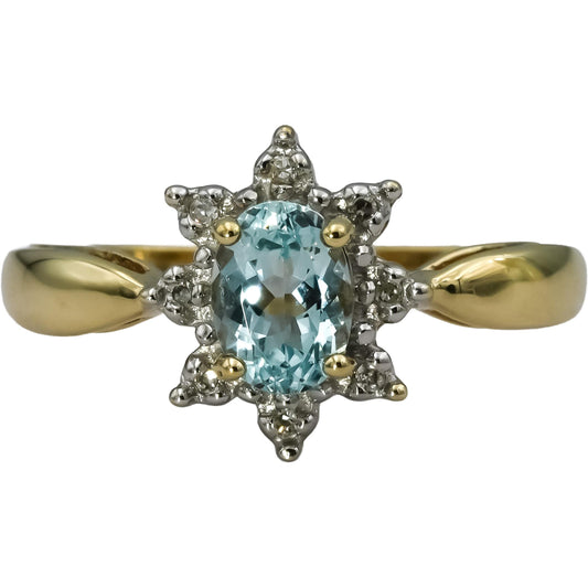 10k Yellow Gold Aquamarine Ring 0.50CT Size 7.25 w/ Diamond Accents