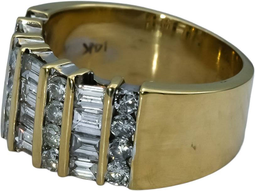 14k Yellow Gold Round and Baguette Cut Diamond Band Ring 1.50CT Size 6.75