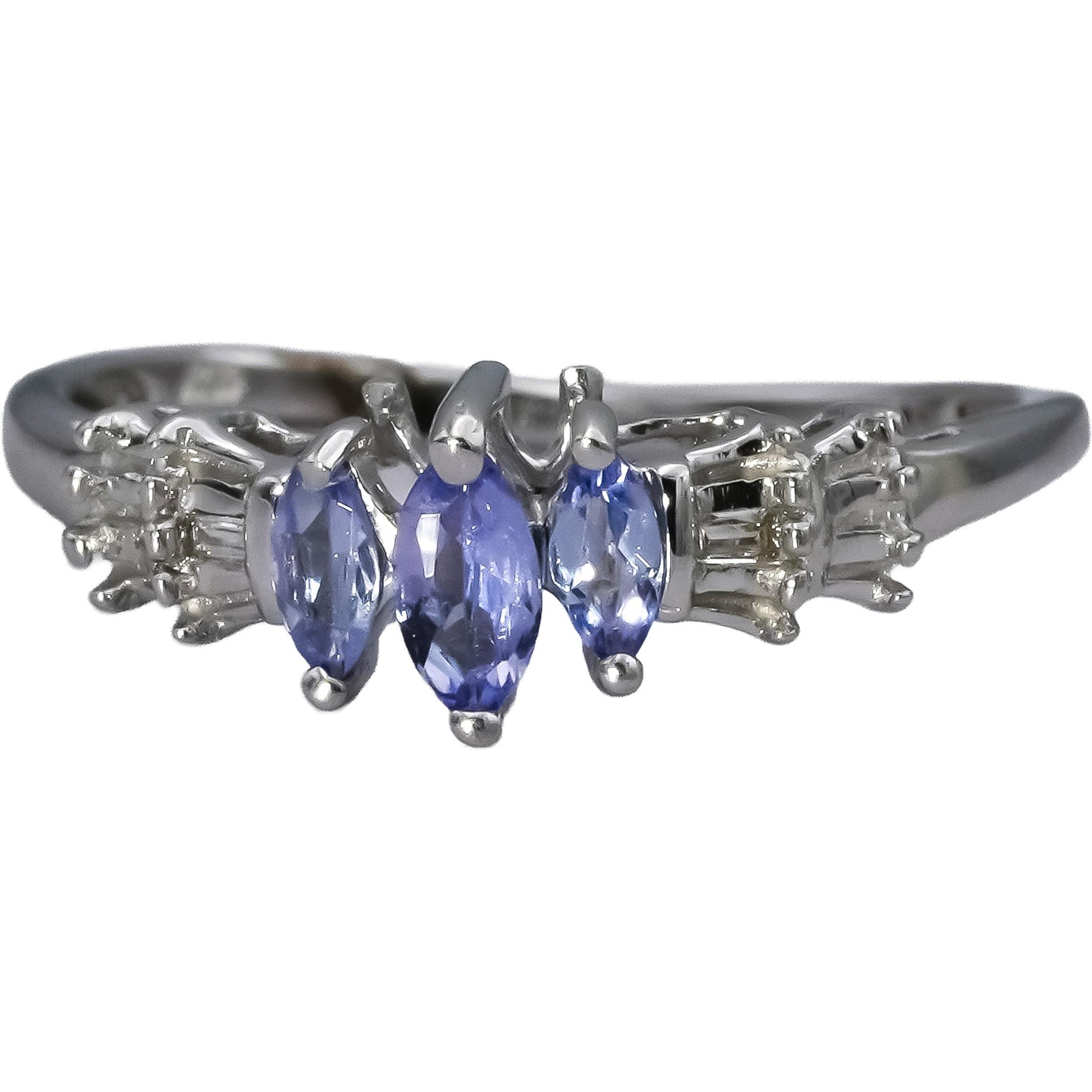 10k White Gold Marquise Tanzanite Ring 0.25CT Size 7 w/ Diamond Accents