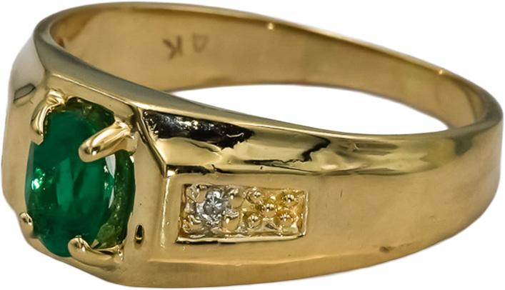 14k Yellow Gold Oval Cut Emerald Ring 0.40CT Size 7 w/ Diamond Accents
