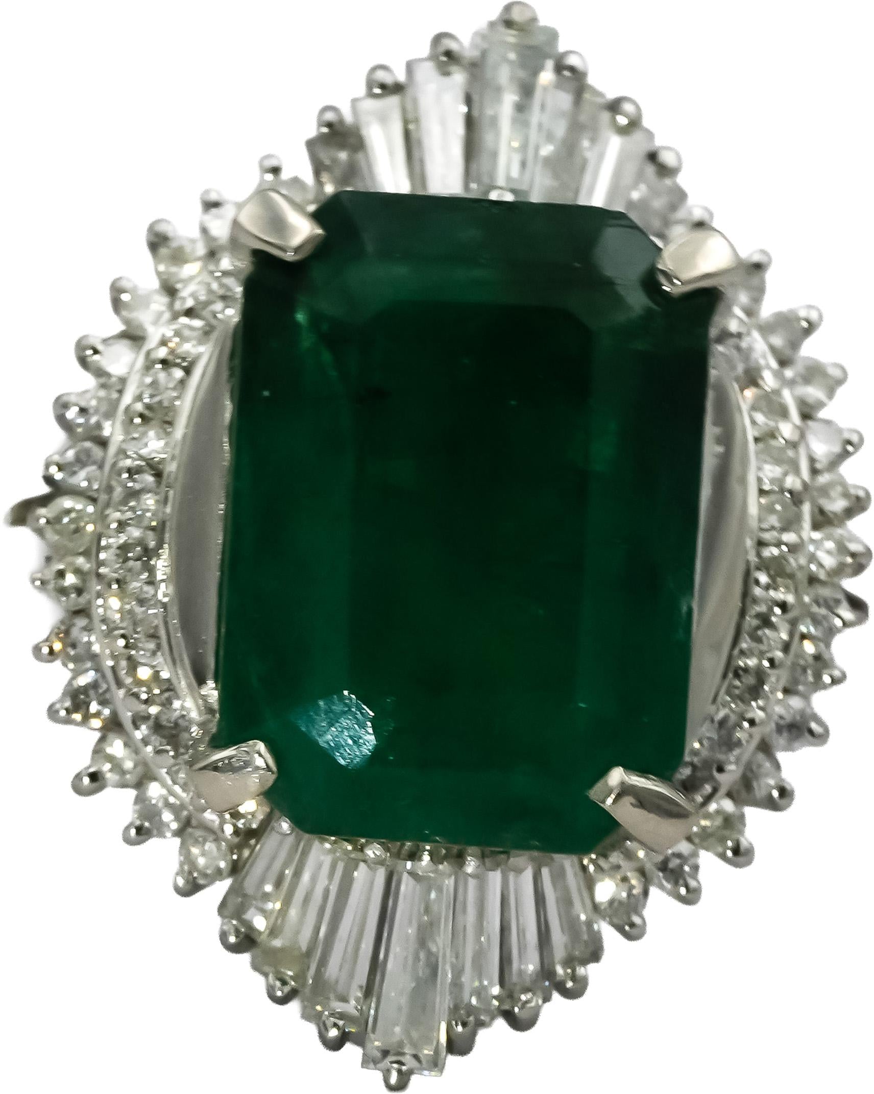 Platinum VS Diamond and Emerald Cocktail Ring 6.44CT Size 6.5