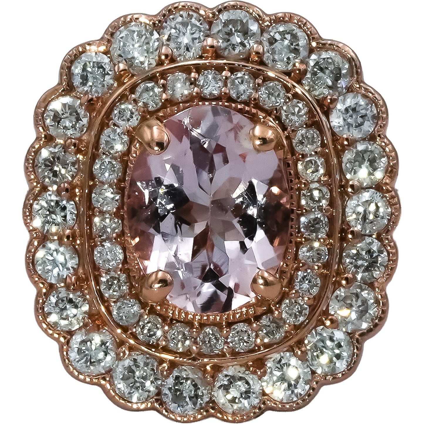 14k Rose Gold Diamond and Morganite Cocktail Ring 2.0CT Size 6.25