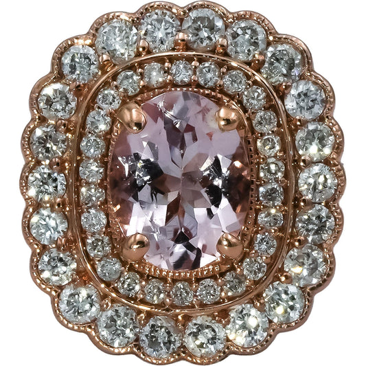 14k Rose Gold Diamond and Morganite Cocktail Ring 2.0CT Size 6.25