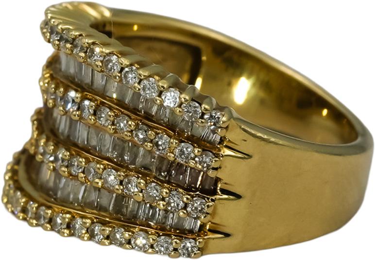 EFFY 14k Yellow Gold Round and Baguette Diamond Wavy Band Ring 1.0CT Size 5.75