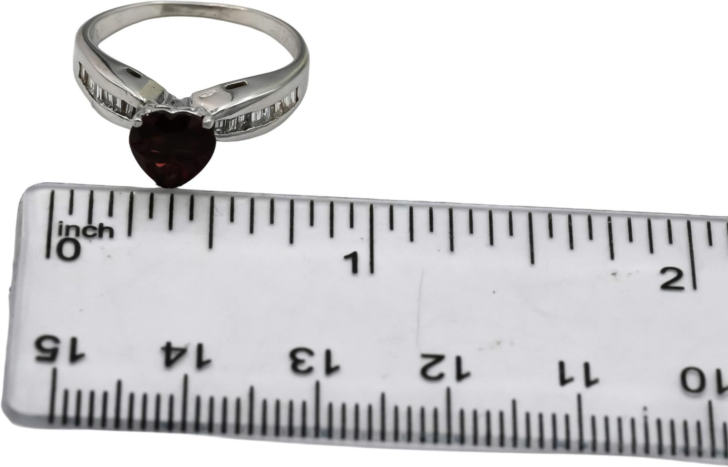 14k White Gold VS Baguette Diamond Heart Cut Garnet Cocktail Ring 1.99CT Size 6