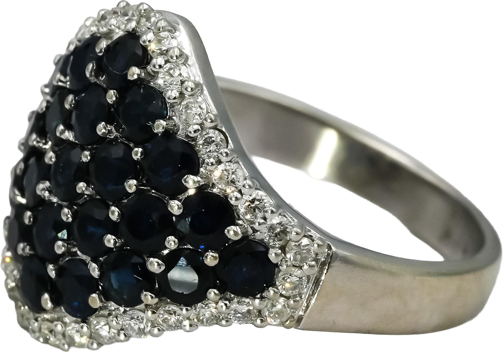 14k White Gold Diamond and Sapphire Cluster Cocktail Ring 2.48CT Size 8.25
