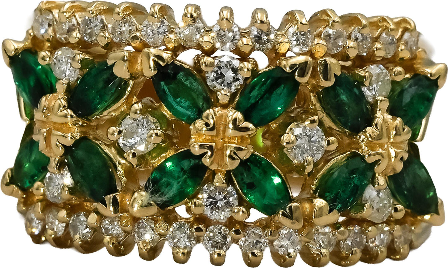 BH EFFY 14k Yellow Gold Diamond and Emerald Band Ring 0.88CT Size 7