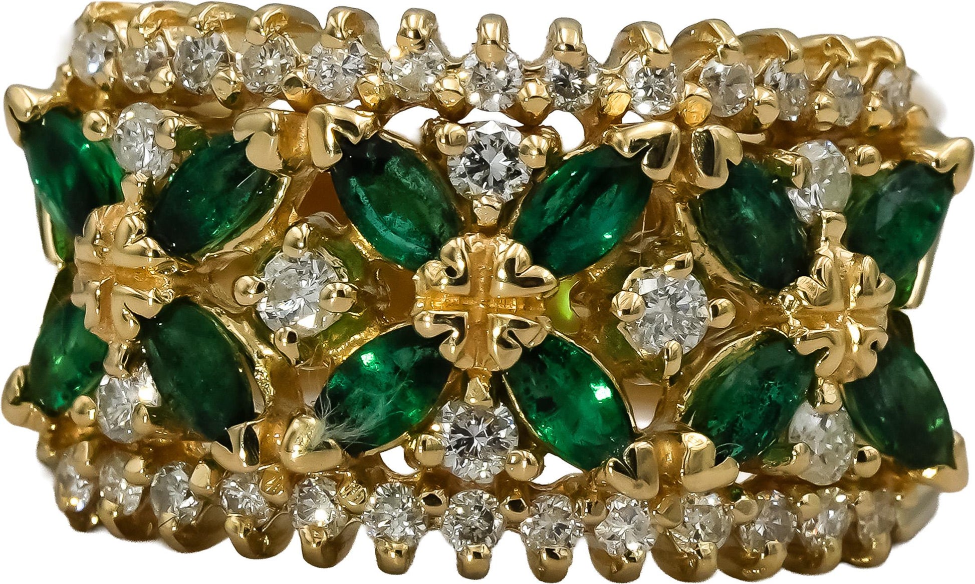 BH EFFY 14k Yellow Gold Diamond and Emerald Band Ring 0.88CT Size 7