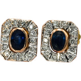 14k Rose & Yellow Gold Diamond and Sapphire Stud Earrings 1.75CT