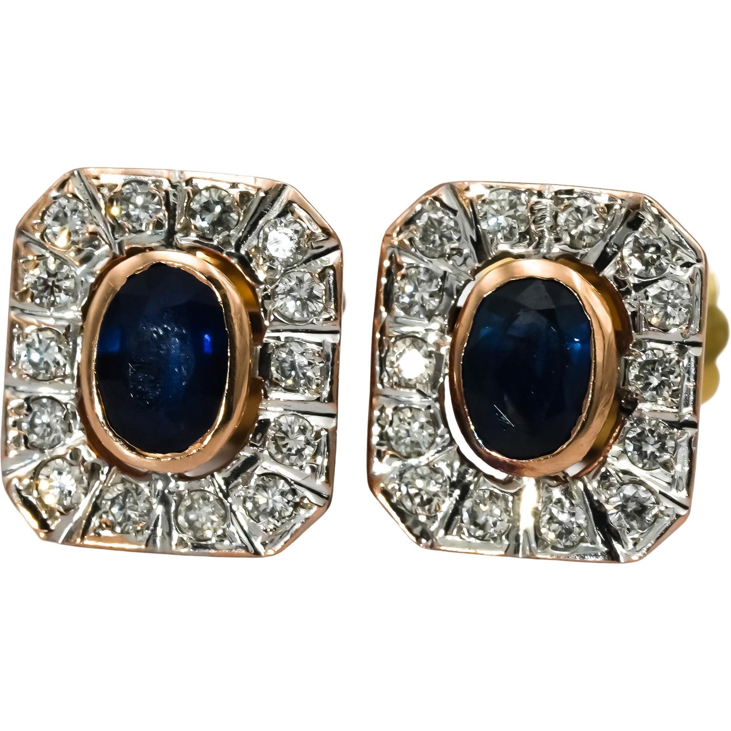 14k Rose & Yellow Gold Diamond and Sapphire Stud Earrings 1.75CT