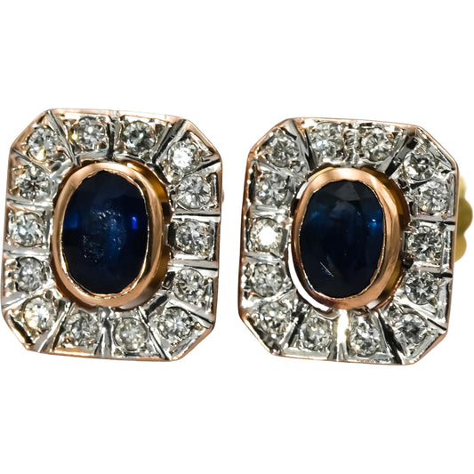 14k Rose & Yellow Gold Diamond and Sapphire Stud Earrings 1.75CT