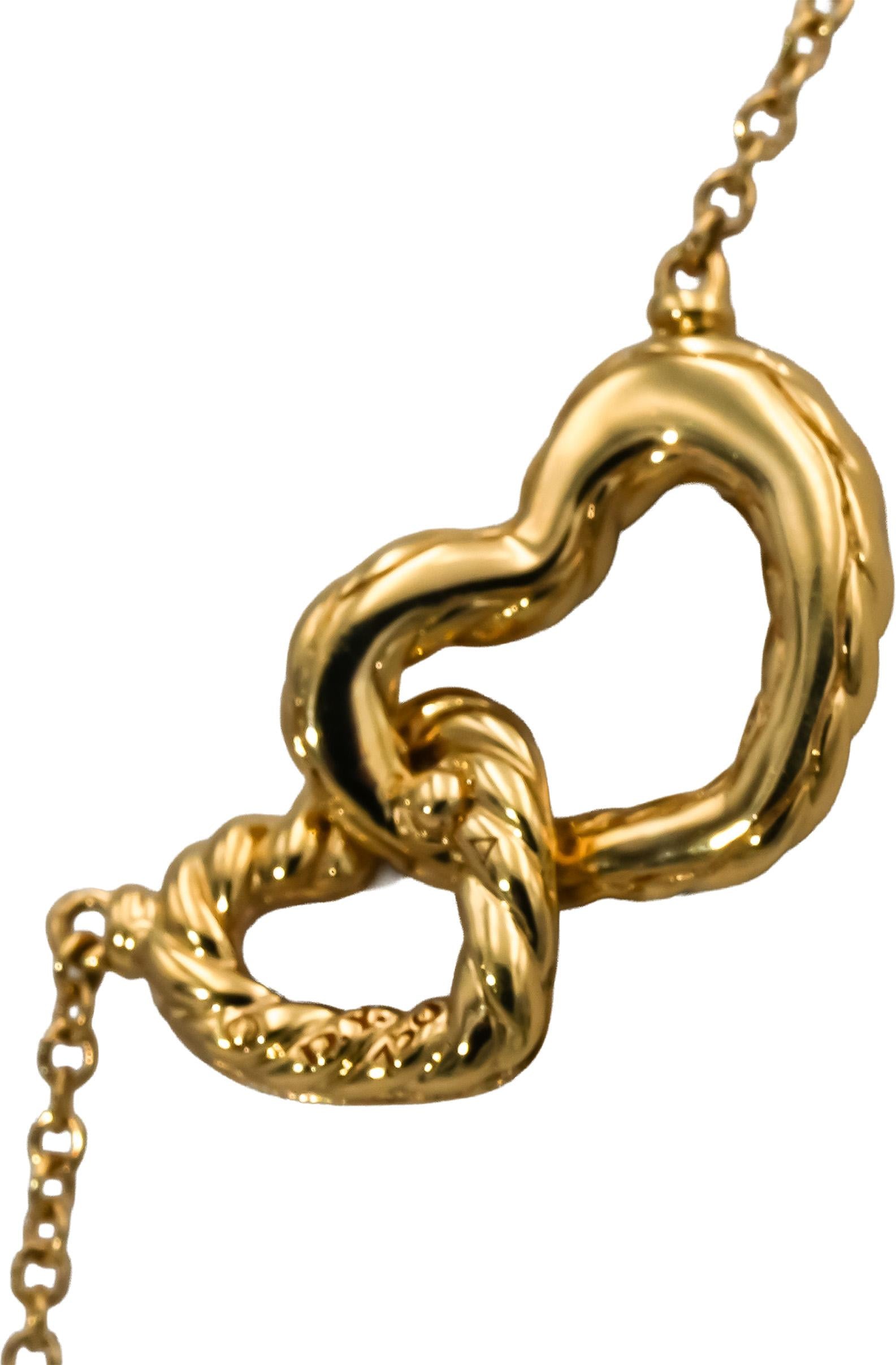 DAVID YURMAN 18k Yellow Gold VS Diamond Interlocking Hearts Necklace 0.09CT
