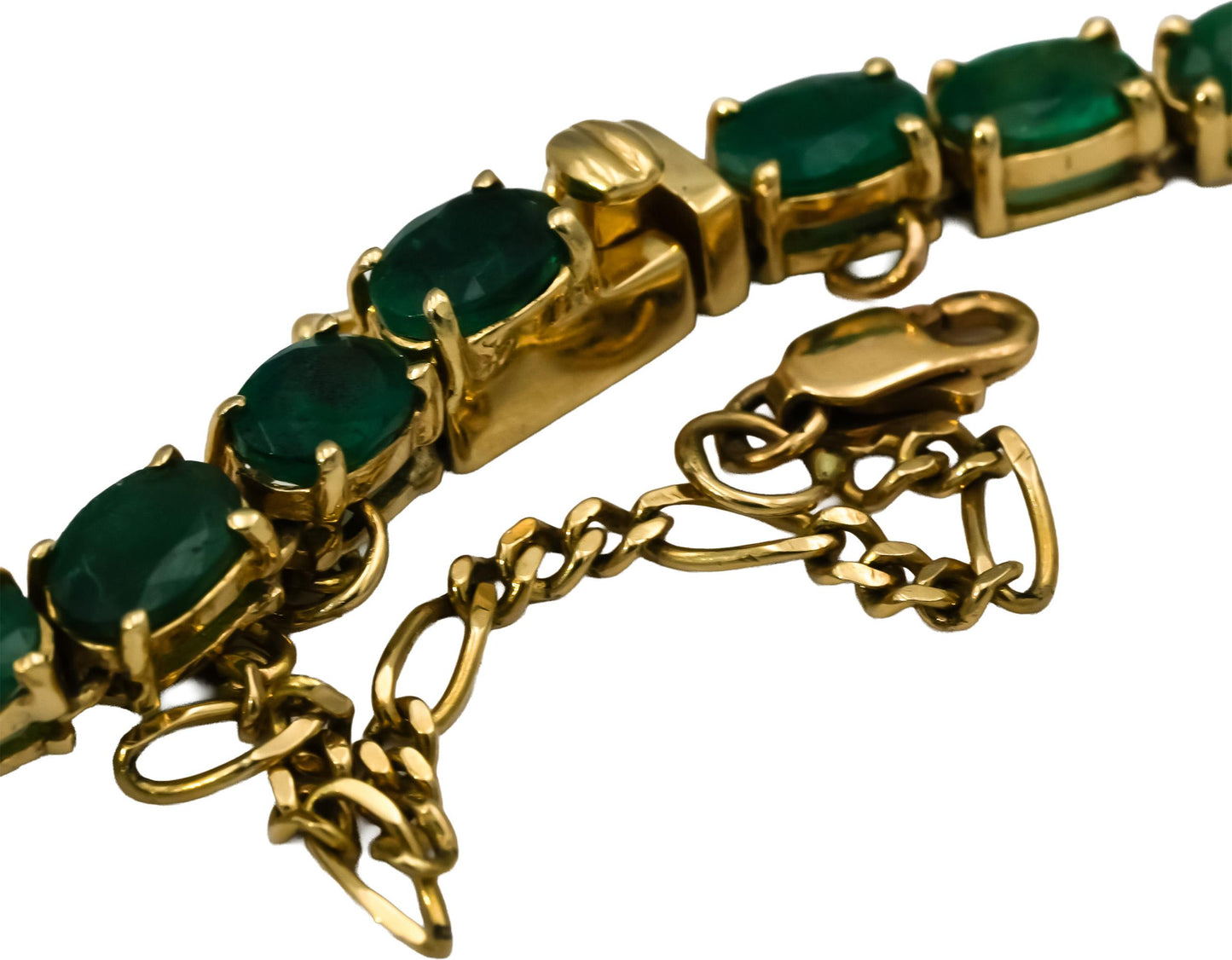 14k Yellow Gold Round Diamond and Oval Cut Emerald Formal Necklace 29.50CT