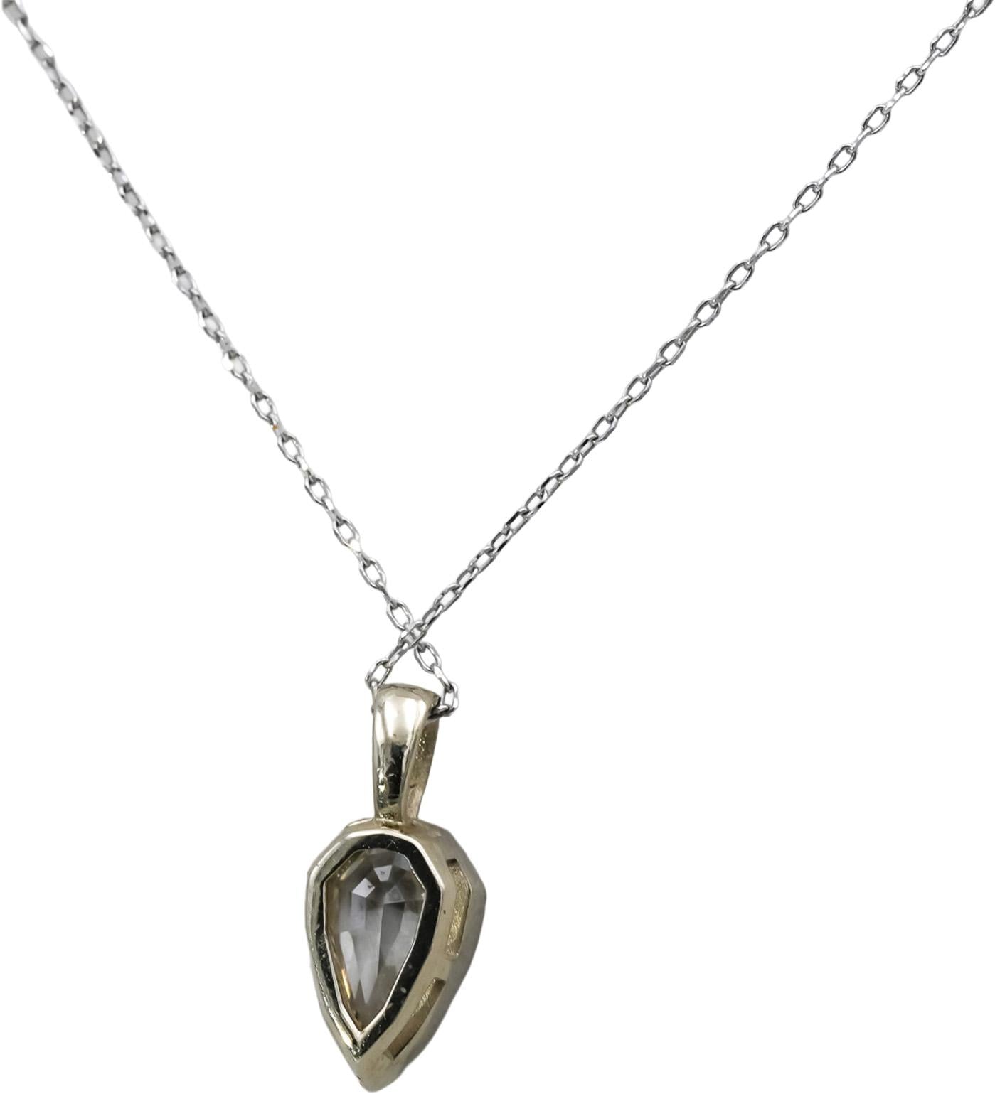 14k White Gold VS Pear Step Cut Diamond Solitaire Pendant Necklace 1.02CT