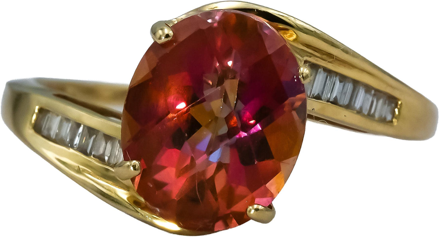 14k Yellow Gold VS Diamond and Mystic Topaz Cocktail Ring 0.20CT Size 9