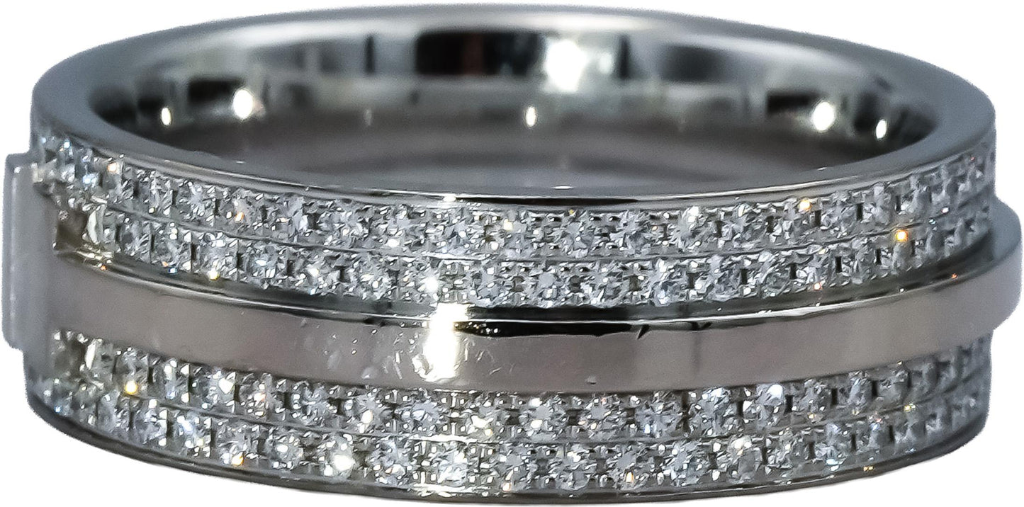 TIFFANY & CO. 18k White Gold T Wide Narrow Pave Diamond Ring .43CT Size 4.5