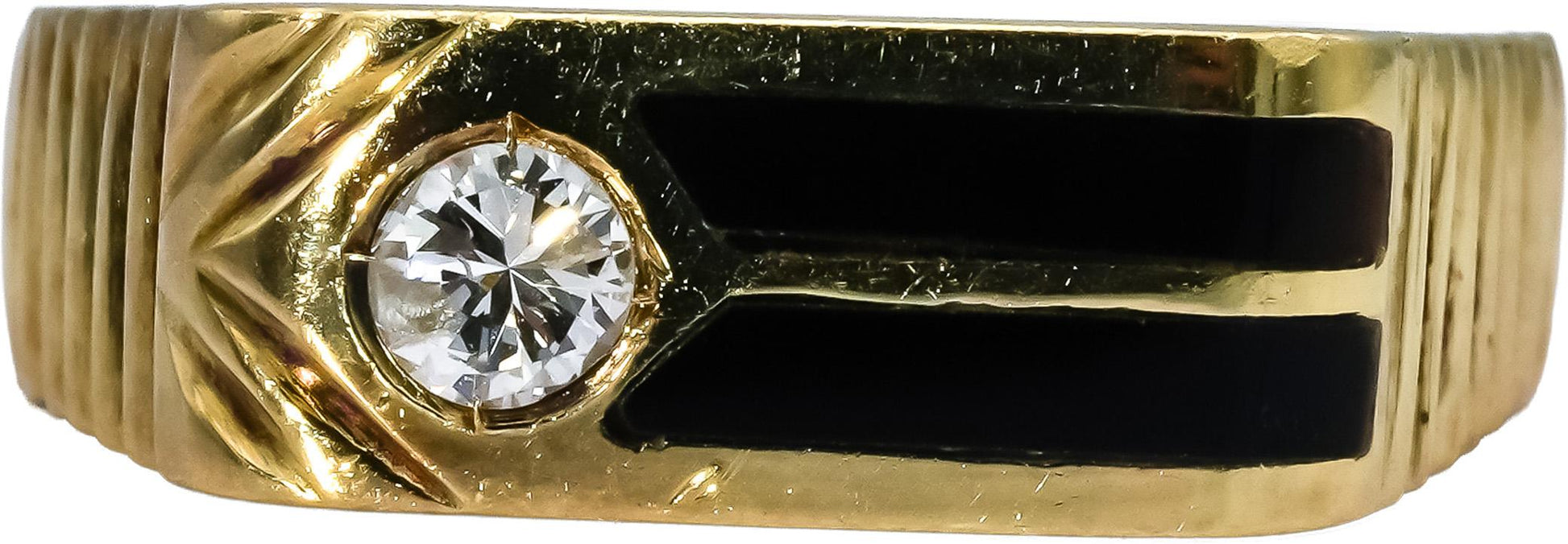 14k Yellow Gold Diamond and Black Onyx Men's Ring 0.23CT Size 9.5