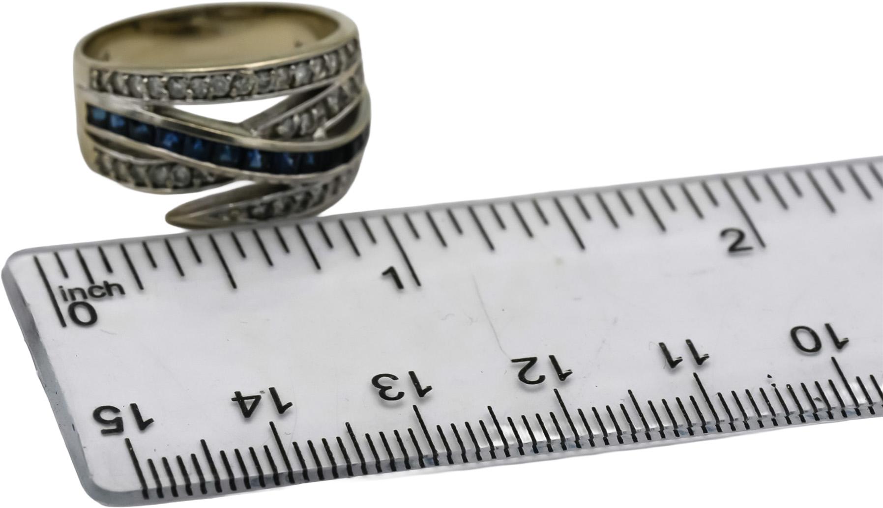 14k White Gold Diamond and Sapphire Crossover Ring 1.25CT Size 7.75