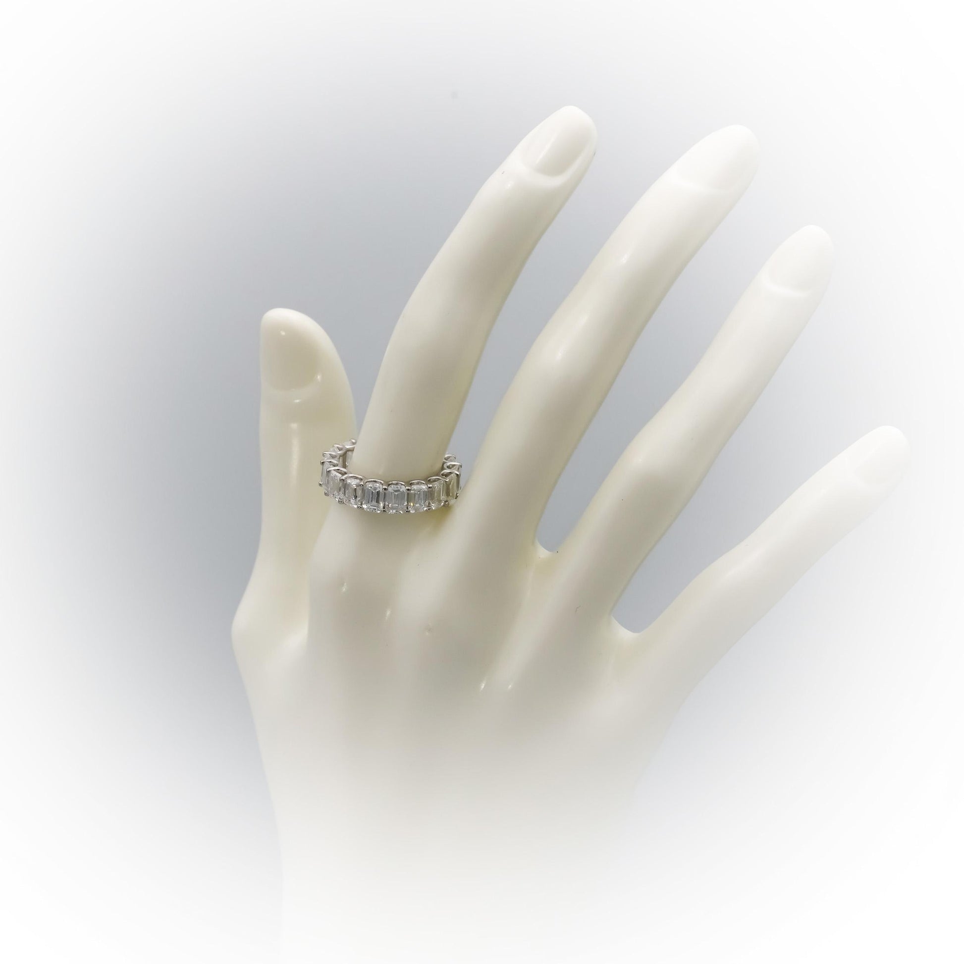 14k White Gold VS Emerald Cut Diamond Eternity Band Ring 7.0CT Size 6.25