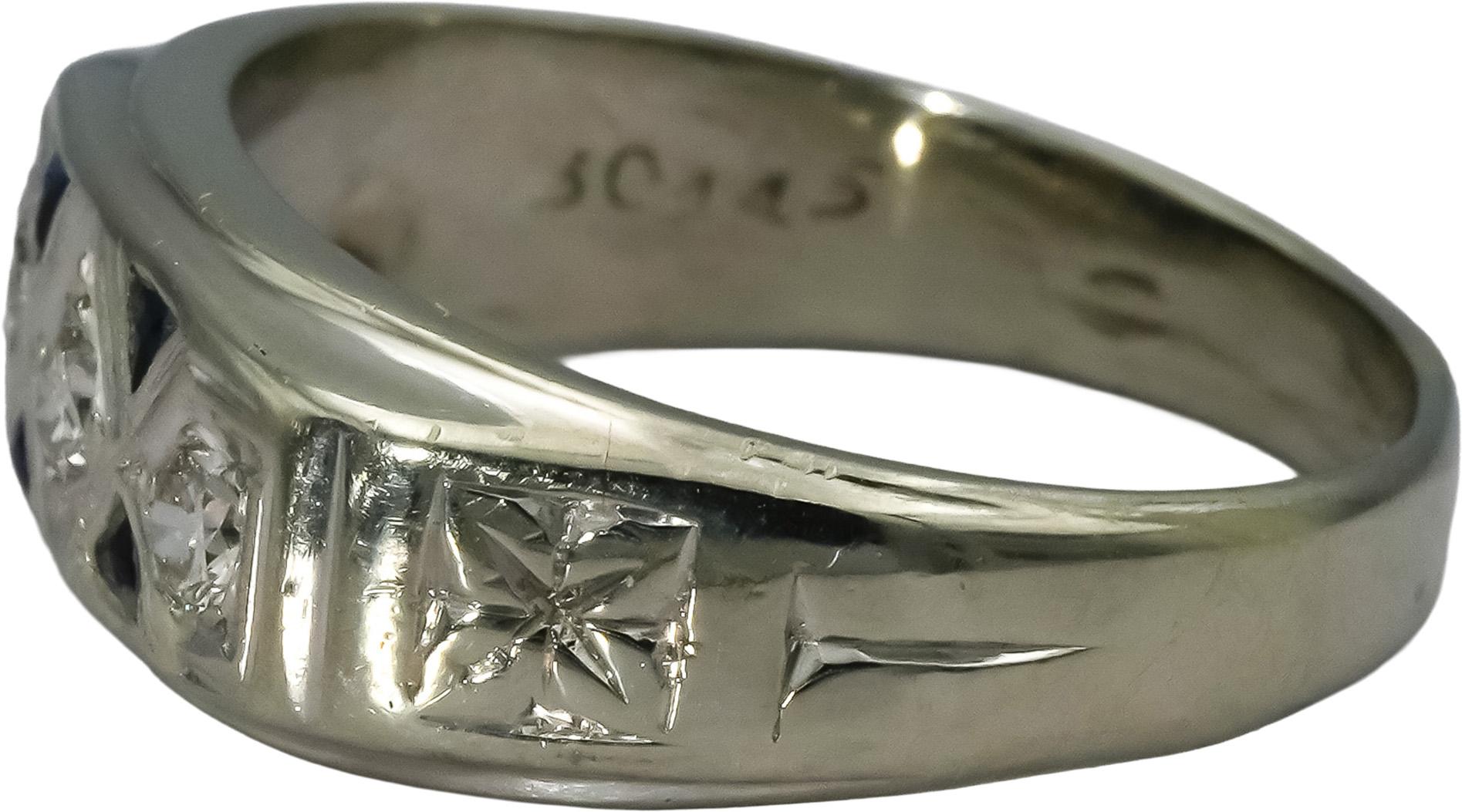 Vintage Antique 14k White Gold Diamond and Sapphire Band Ring 0.30CT Size 9.5