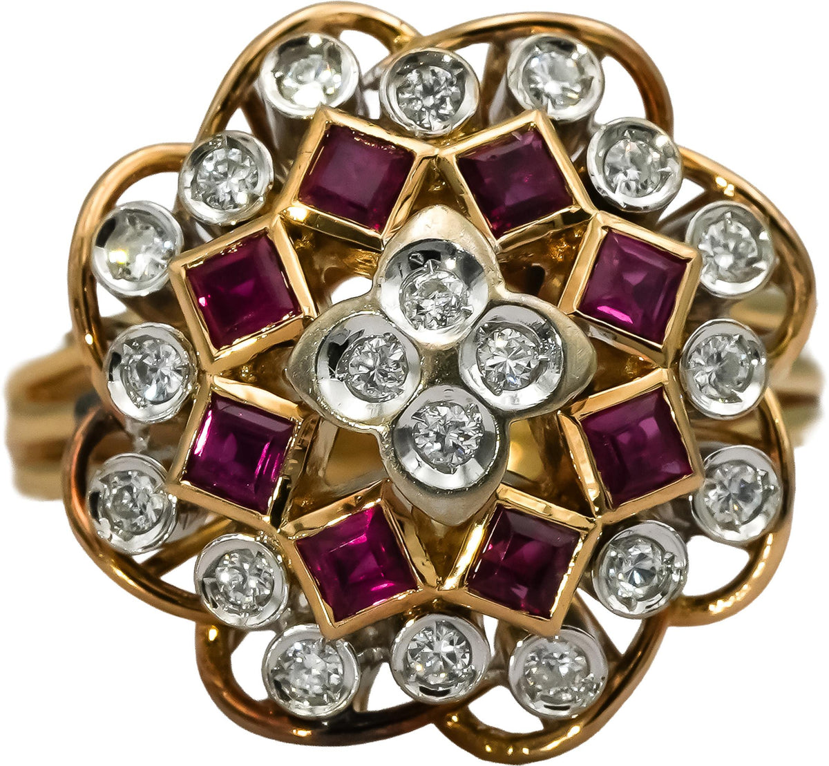 14k Yellow Gold Diamond and Ruby Cocktail Ring 1.0CT Size 9.25