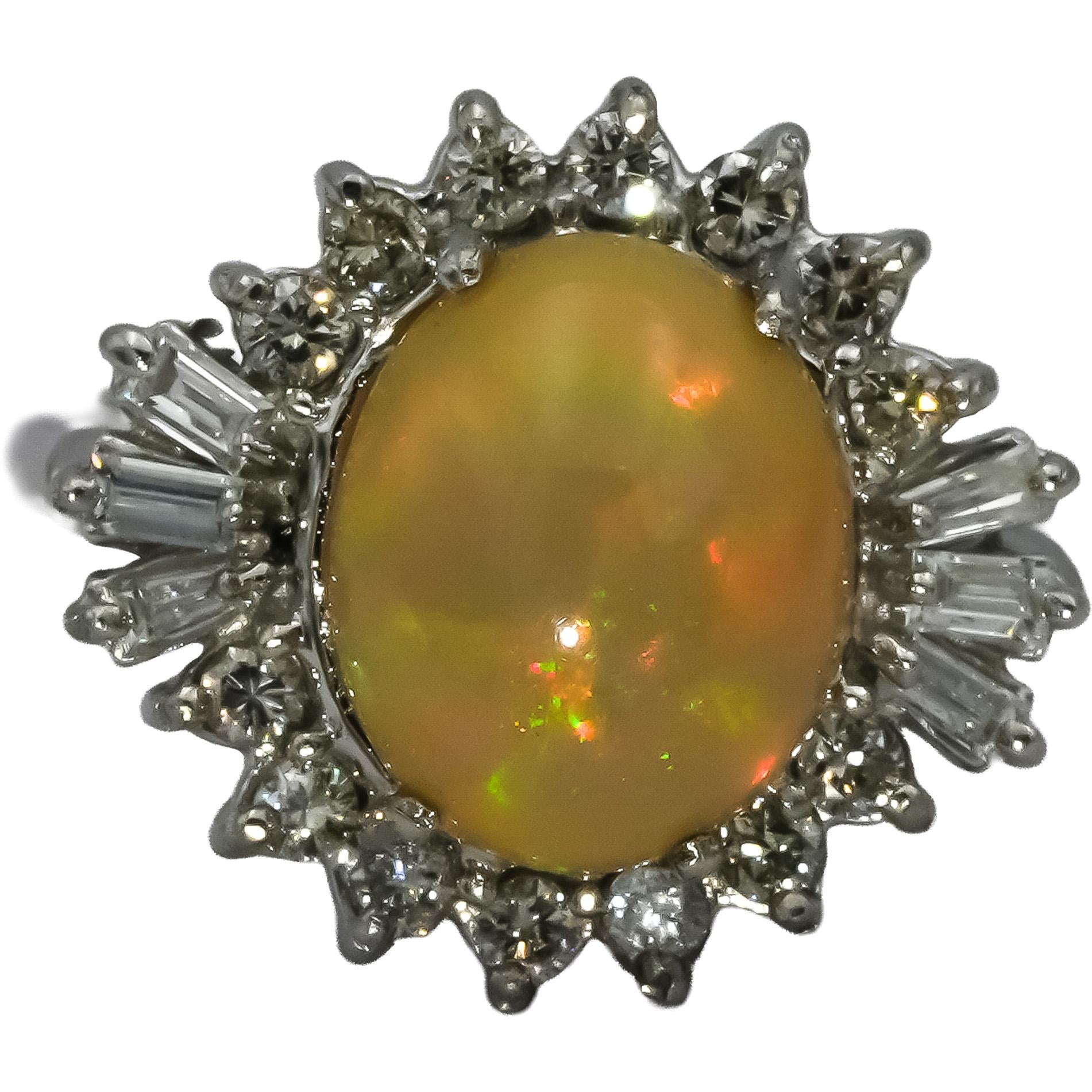 Platinum Diamond and Cabochon Opal Cocktail Ring 2.99CT Size 5