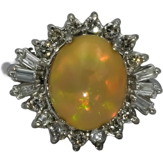 Platinum Diamond and Cabochon Opal Cocktail Ring 2.99CT Size 5
