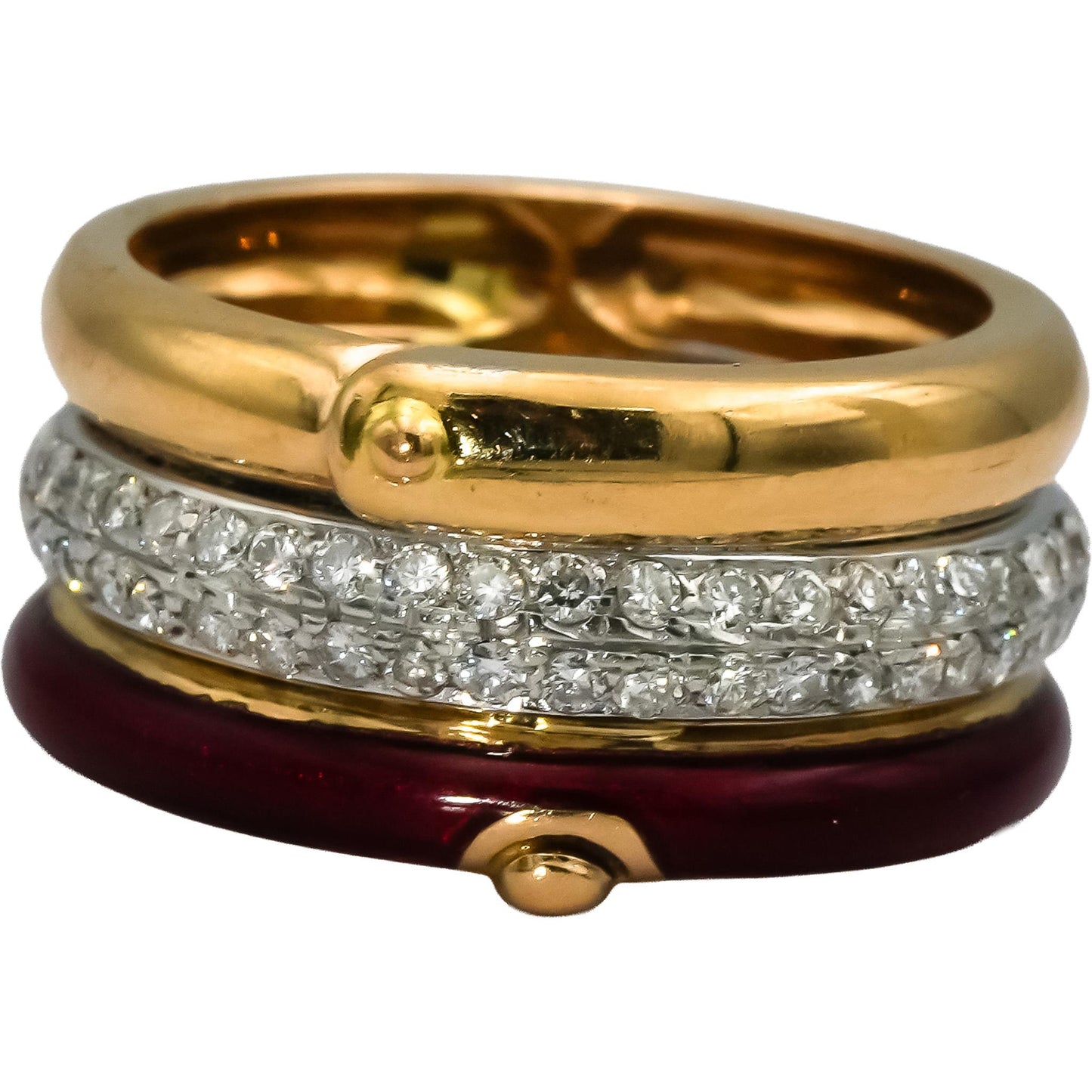 NOUVELLE BAGUE 18k Rose and White Gold VS Diamond Enamel Ring 0.50CT Size 6.5