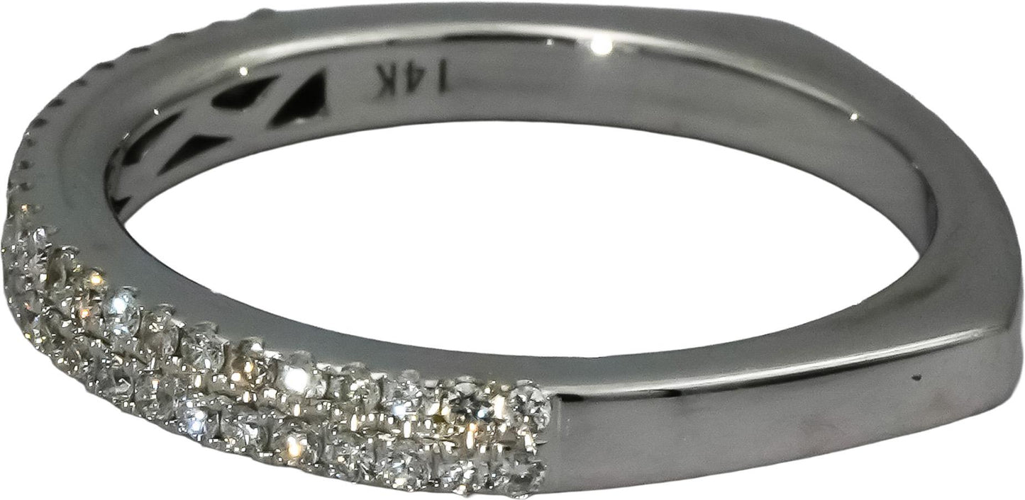 14k White Gold Round Diamond Two Row Band Ring 0.35CT Size 6.5