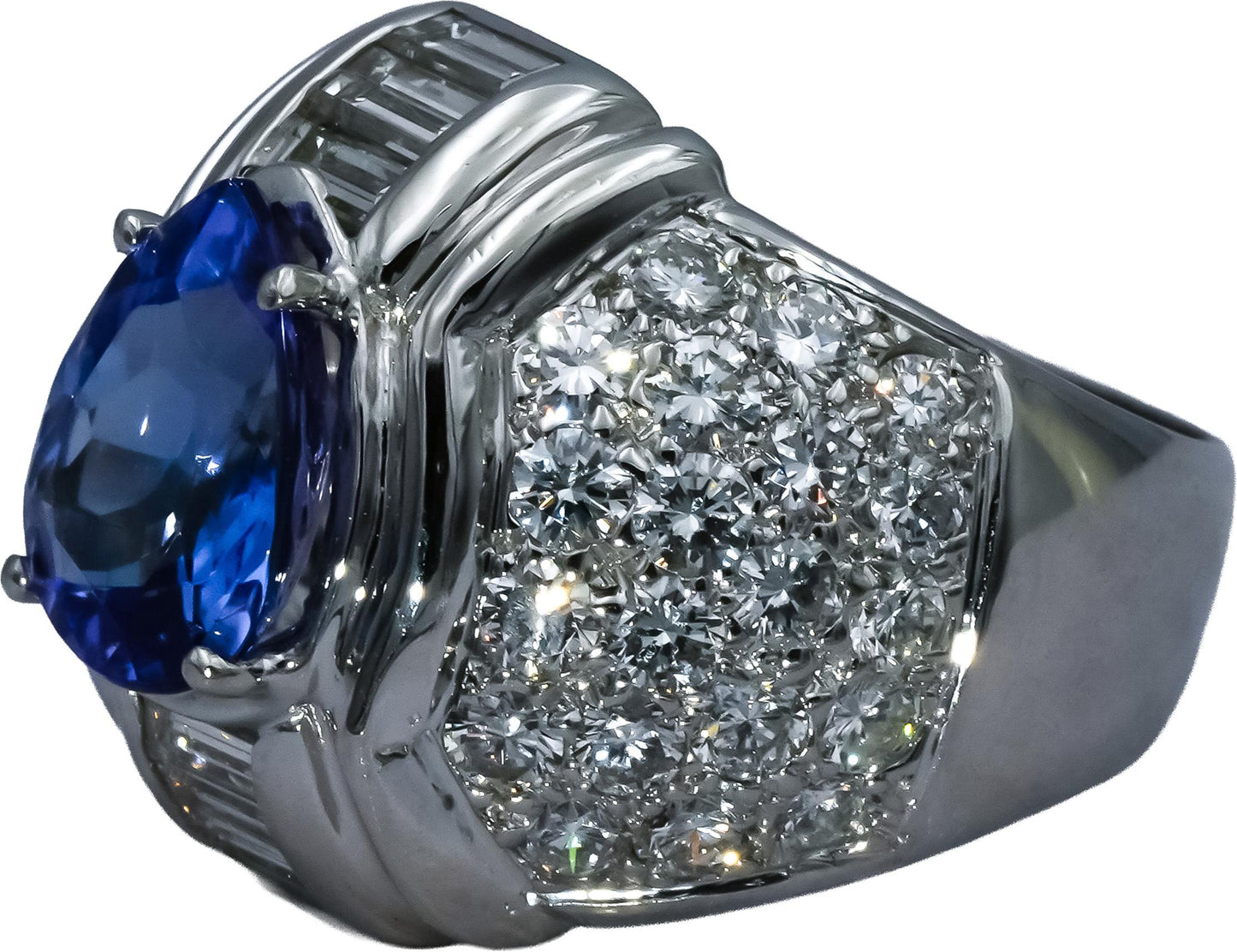 18k White Gold Diamond and Tanzanite Cocktail Ring 5.0CT Size 6.25