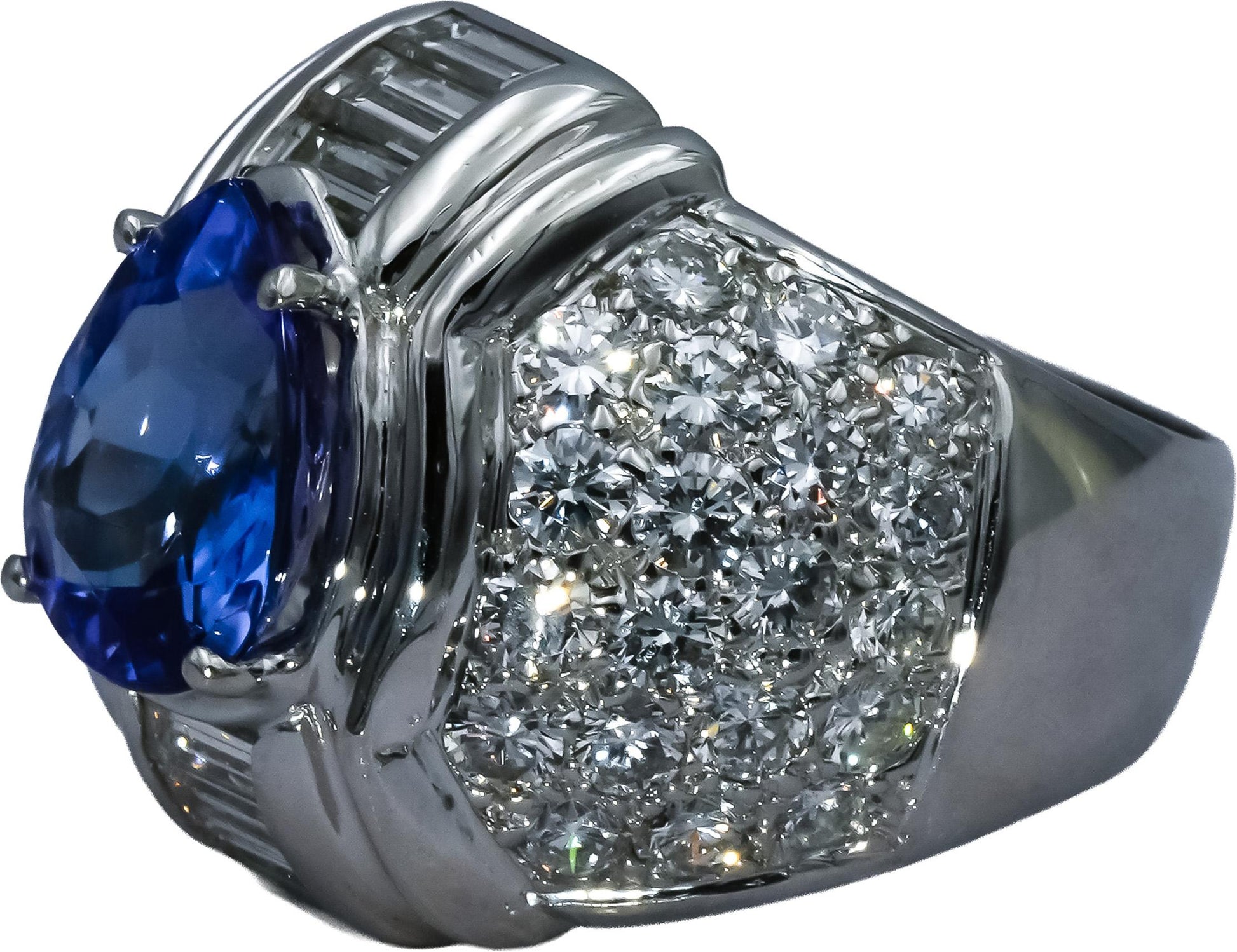 18k White Gold Diamond and Tanzanite Cocktail Ring 5.0CT Size 6.25