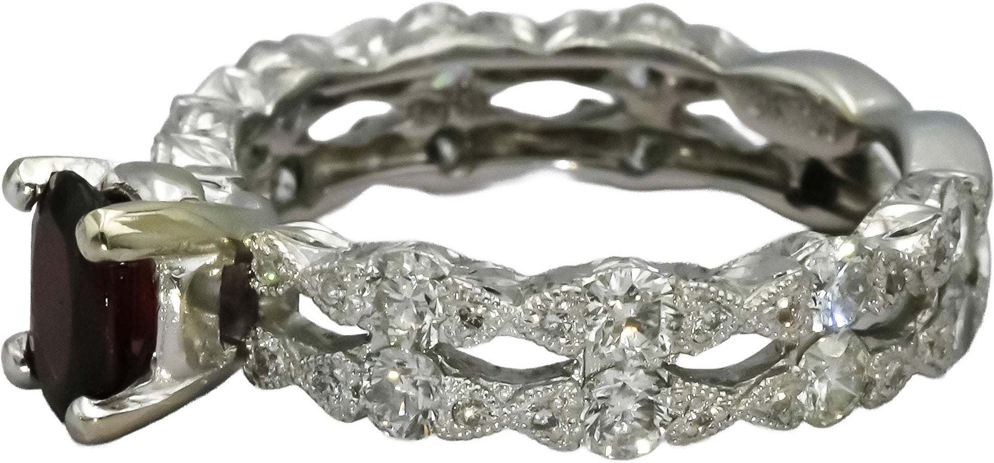 18k White Gold Diamond and Garnet Cocktail Ring 1.96CT Size 7.5