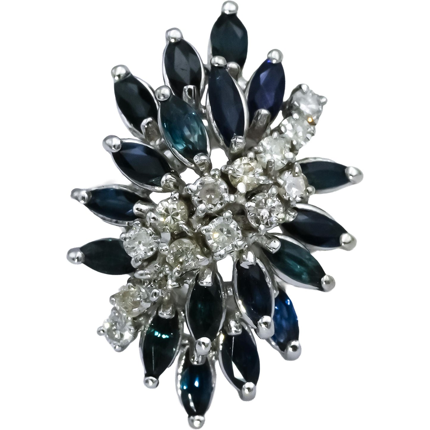 14k White Gold Diamond and Sapphire Cocktail Ring 3.0CT Size 6.5