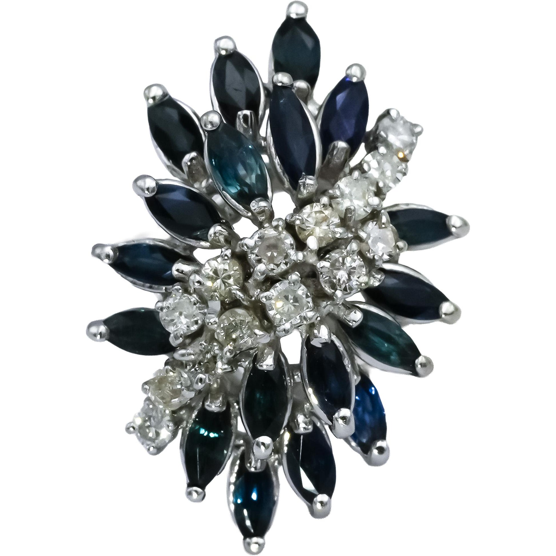 14k White Gold Diamond and Sapphire Cocktail Ring 3.0CT Size 6.5