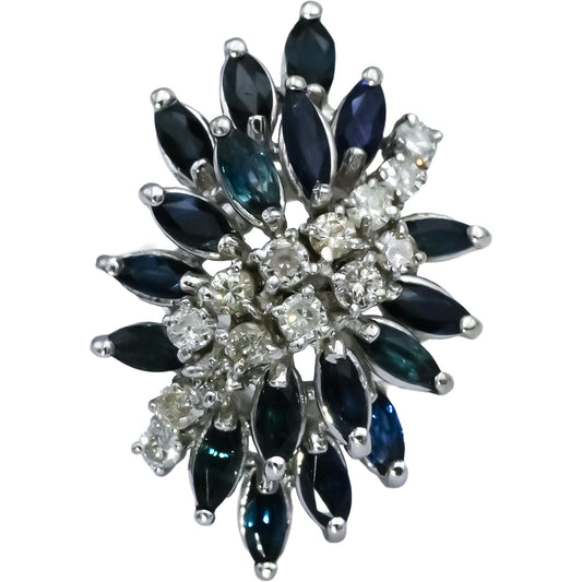 14k White Gold Diamond and Sapphire Cocktail Ring 3.0CT Size 6.5