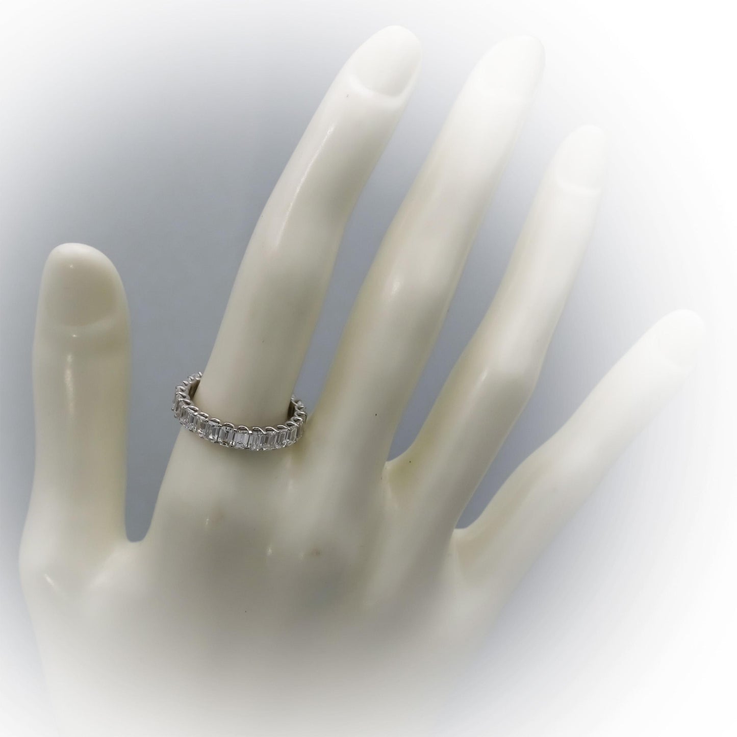 14k White Gold VS Emerald Cut Diamond Eternity Band Ring 3.49CT Size 7