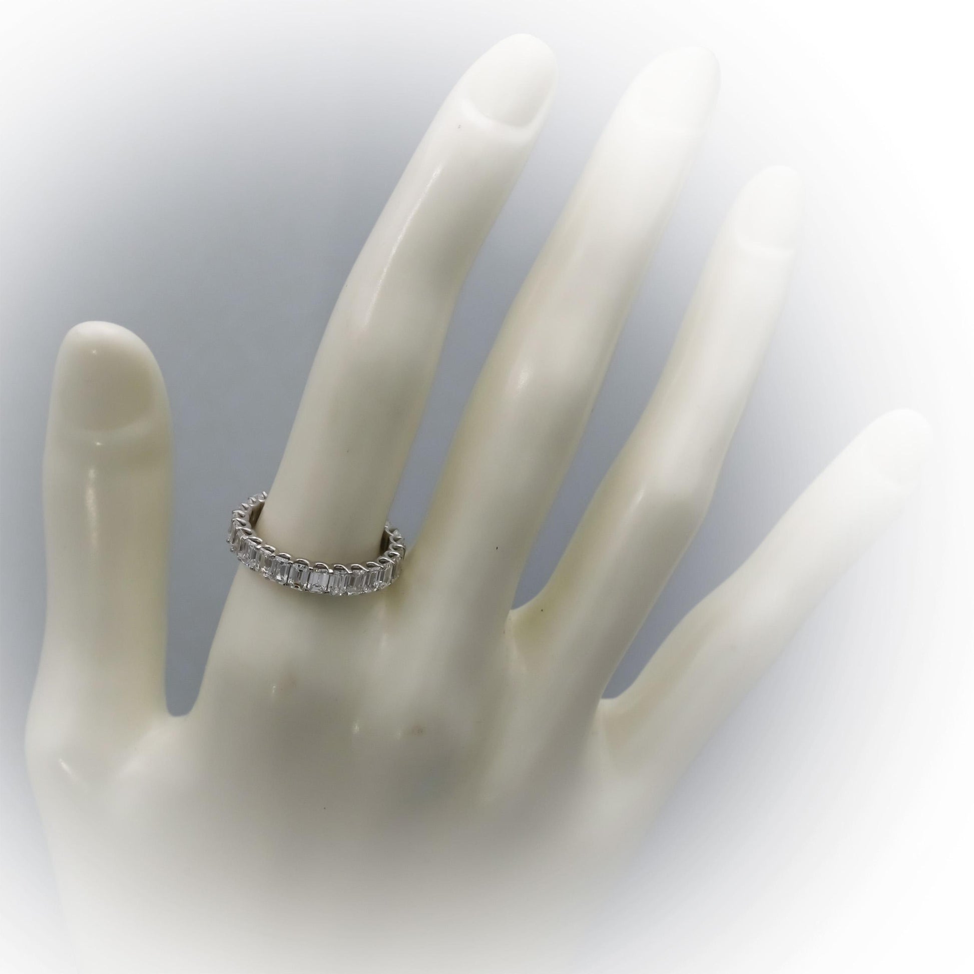 14k White Gold VS Emerald Cut Diamond Eternity Band Ring 3.49CT Size 7