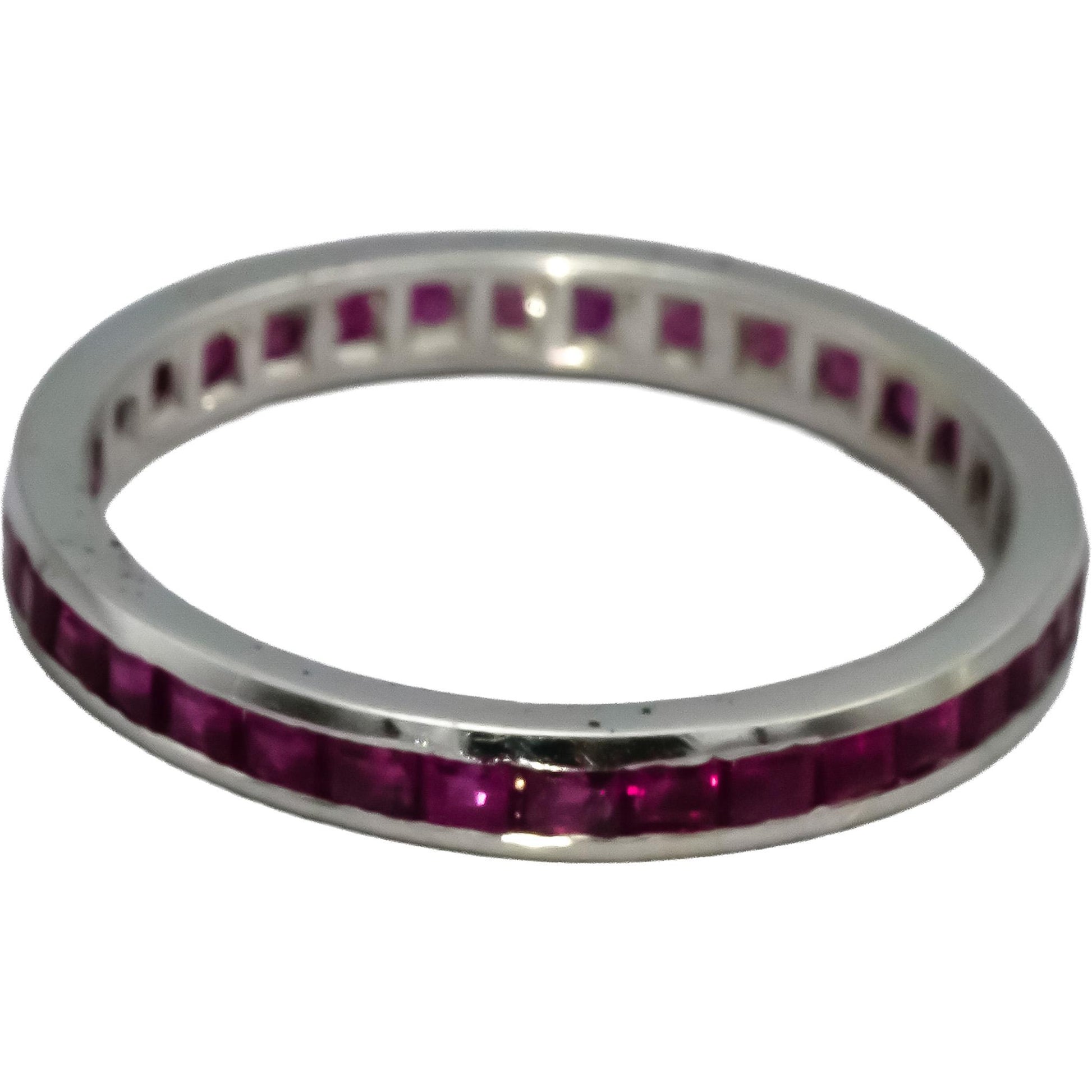 14k White Gold Channel Set Ruby Eternity Band Ring 1.08CT Size 7