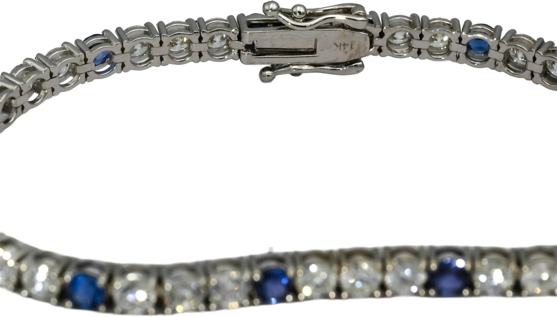 14k White Gold Diamond and Blue Sapphire Tennis Bracelet 8.83CT